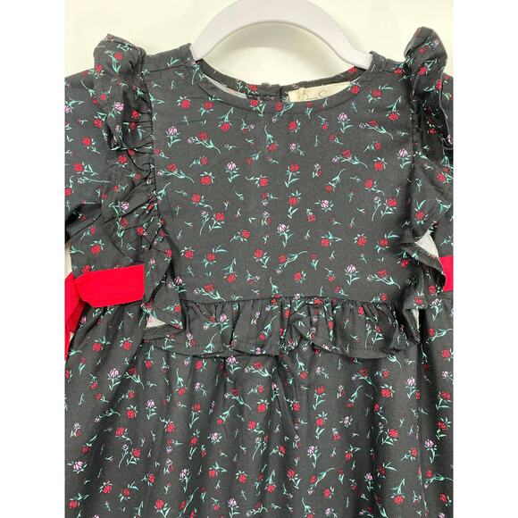 Jessica Simpson Girls Black Red Floral Ruffle Long Sleeve Dress NEW Size 4 - Picture 3 of 11